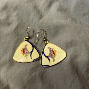 Vintage enamel and gold floral earrings. 1 1/2 inch long x 1 inch wide